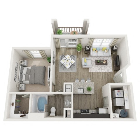 Floor plan for 1 bed, 1 bath, 749 sqft